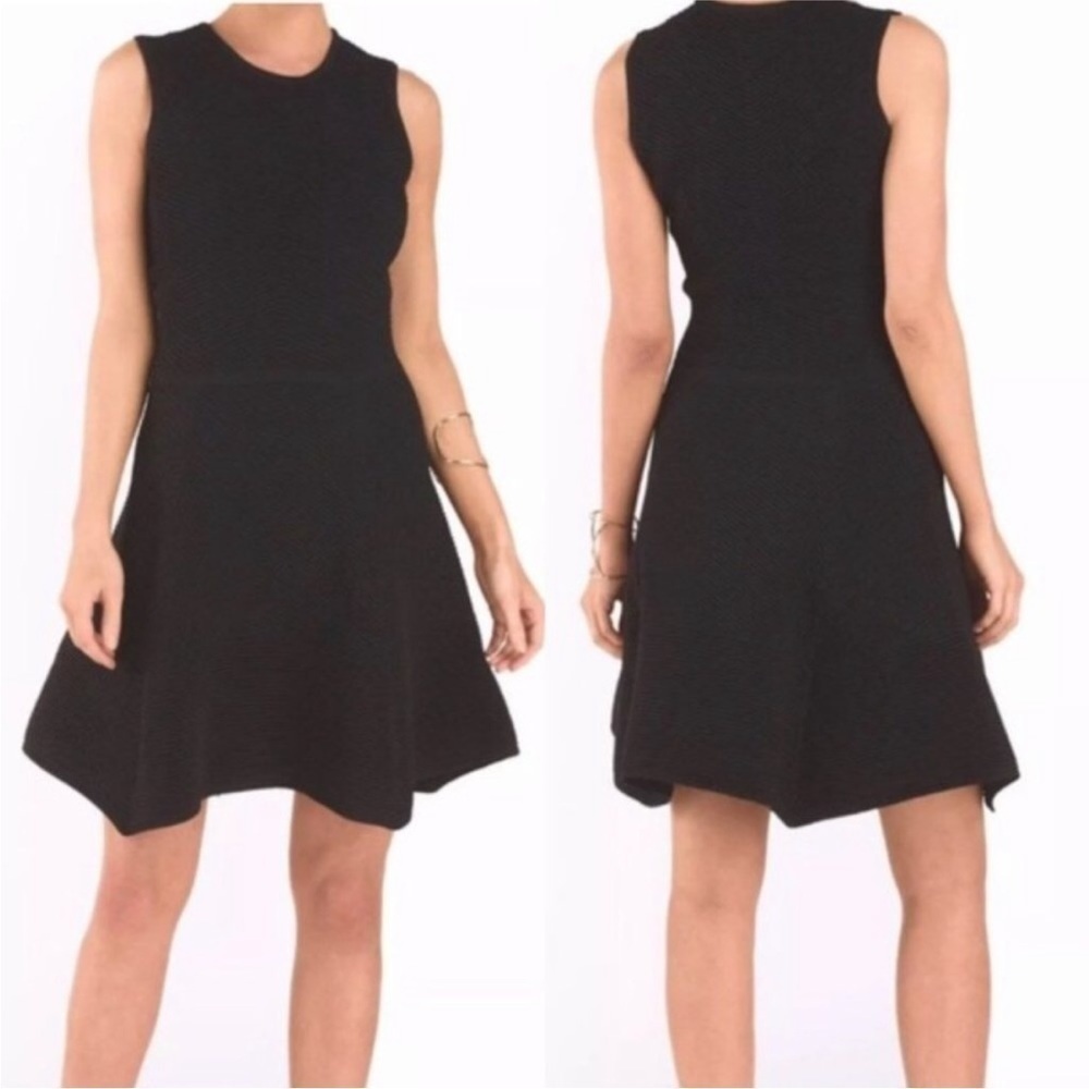 Torn by Ronny Kobo Chevron Striped Ribbing Fit & Flare Black Dress Medium